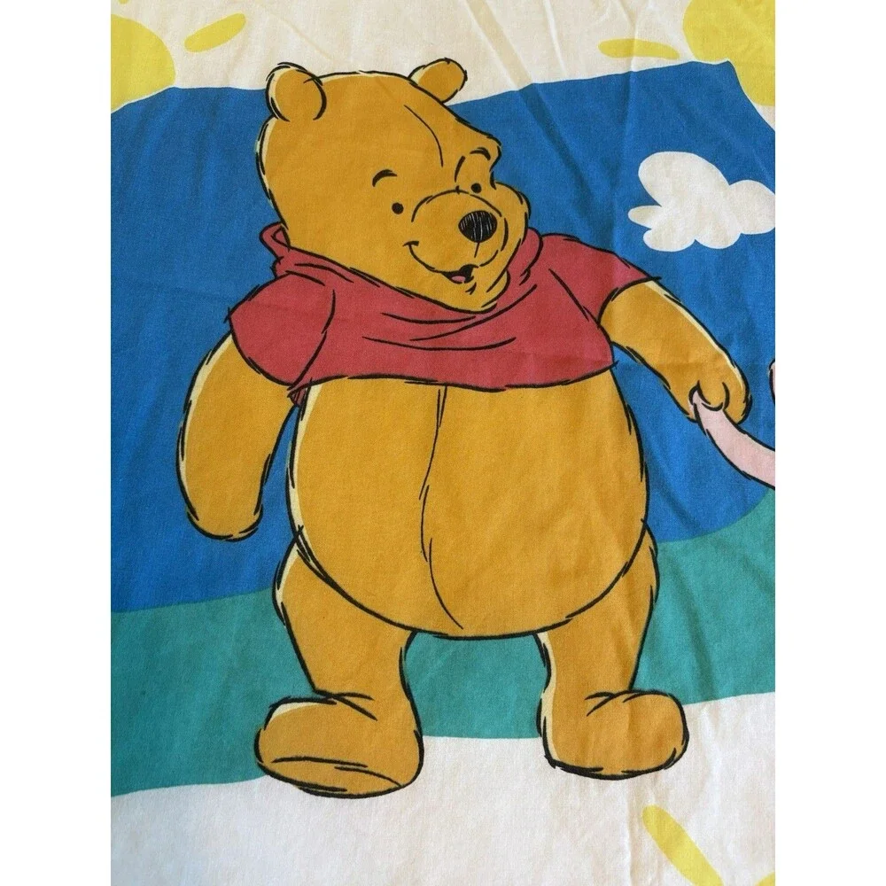 Vintage 90s Winnie the Pooh Piglet Twin Flat Bed Sheet Sunny Day Disney USA Made